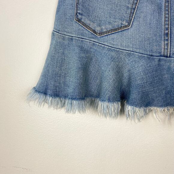 Blank NYC Frayed Hem Mini Skirt Denim Ruffle Raw Hem Asymmetrical Jean Skirt 26 - Picture 8 of 14